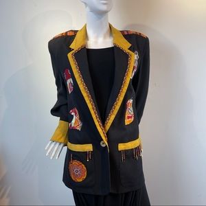 Original unique black jacket w appliqué
